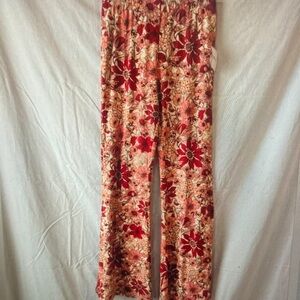 Red flower wide leg pants